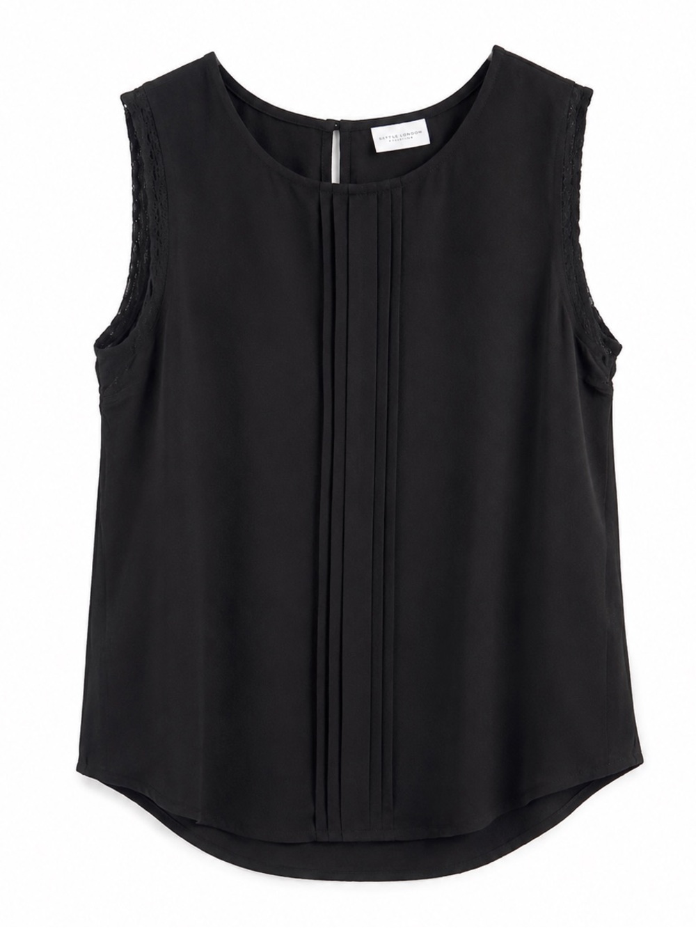 New York & Company Black Stretch Pleated Keyhole Sleeveless Blouse Top Size L